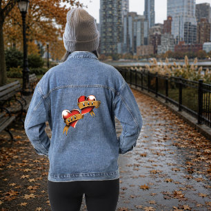 Veste En Jean Conception de tatouage bannière Papa Maman Cœur Ro