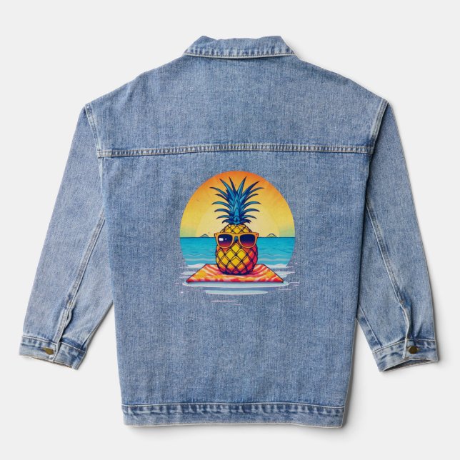 Veste En Jean Conception de vibes d'été de l'ananas réfrigéré, (Verso)