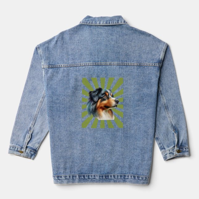 Veste En Jean Conception graphique rétro Border Collie Sunburst (Verso)