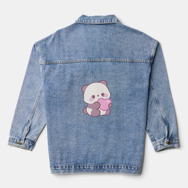 Veste En Jean Conception Panda Heureux | Vibrations Mignonnes Po (Verso)