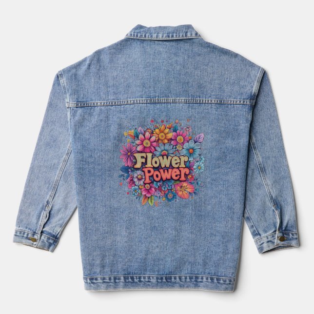 Veste En Jean Conception vibrante de Flower Power avec des fleur (Verso)