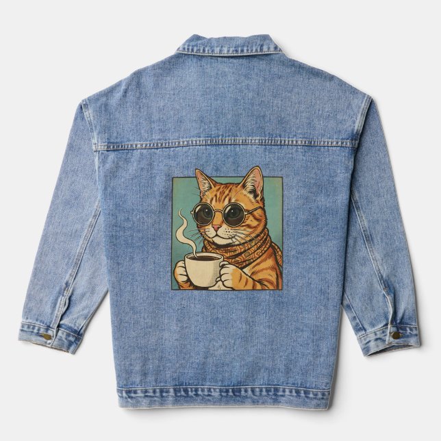 Veste En Jean Cool Cat Coffee Retro Style Design for Cat Lovers (Verso)
