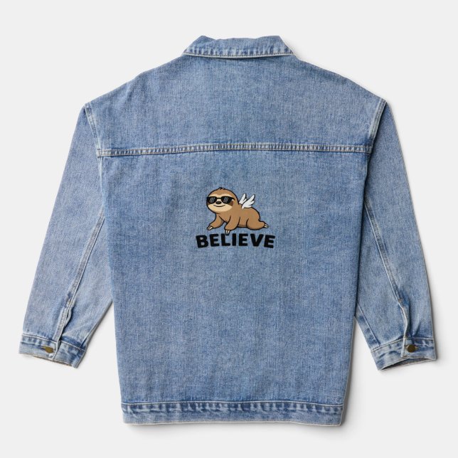 Veste En Jean Cool Flying Sloth Croyez Drôle Motivational Design (Verso)