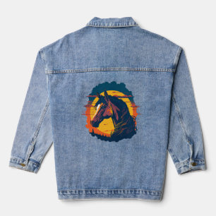 Veste En Jean Coucher De Soleil Rétro Et Tête De Cheval