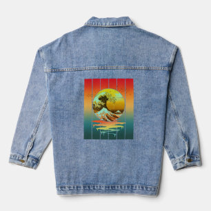 Veste En Jean Coucher de soleil vintage vague japonaise Kanagawa