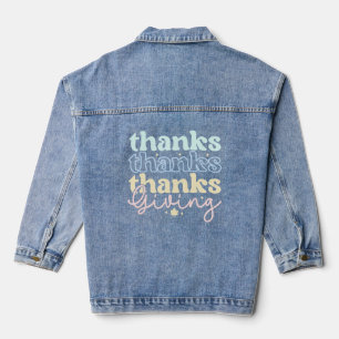 Veste En Jean Couleurs claires Merci Donnant La Typographie Rétr