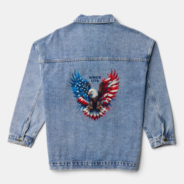 Veste En Jean Couleurs patriotiques personnalisées Amérique Aigl (Verso)