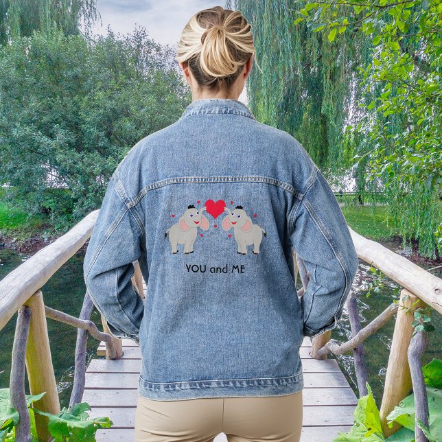 Veste En Jean Couple d'éléphants mignon et amusant avec coeur -  (Créateur téléchargé)