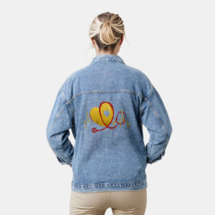 Veste En Jean Courbe cardiaque avec stéthoscope Médicale 1