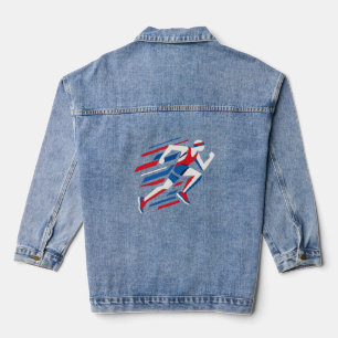 Veste En Jean Coureurs Abstraits Rouge Blanc Bleu Course Géométr