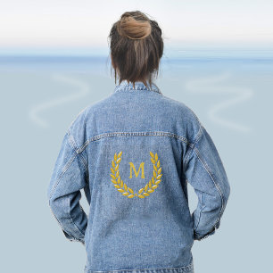 Veste En Jean Couronne de laurier dorée et monogramme