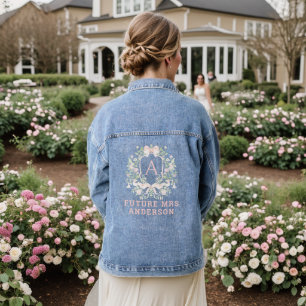 Veste En Jean Couronne douce avec nœud rose blush Monogramme