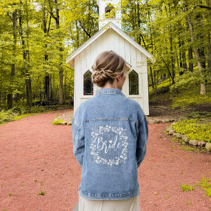 Veste En Jean Couronne florale bride écriture typographie mariag