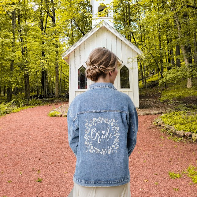 Veste En Jean Couronne florale bride écriture typographie mariag (Créateur téléchargé)