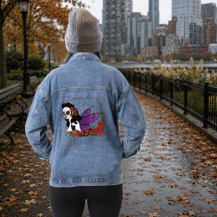 Veste En Jean Crâne de sucre de fée ailes violettes roses couche