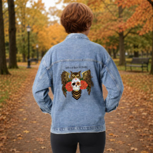 Veste En Jean Crâne de sucre vibrant Chouette Roses Rouges 