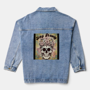 Veste En Jean Crâne floral "Restez Super" Retro Personnalisable