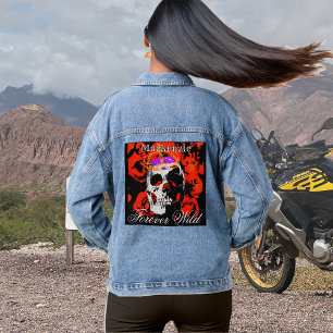Veste En Jean Crâne gothique personnalisé Roses rouges