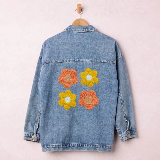 Veste En Jean Crochet-Style Flowers – Elegant Handmade Look (Hangar)