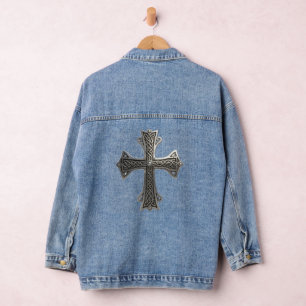 Veste En Jean Croix celtique en argent ornée avec motif de nœud