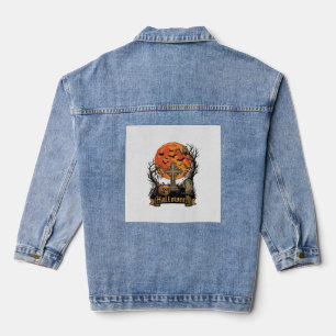 Veste En Jean Croix de Halloween Pierre tombale Crâne Citrouille