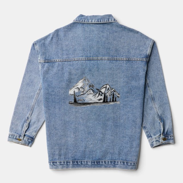 Veste En Jean Croquis noir et blanc sur devise (Verso)