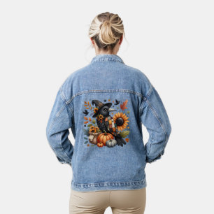 Veste En Jean Crow Whimsical avec Citrouilles et tournesols