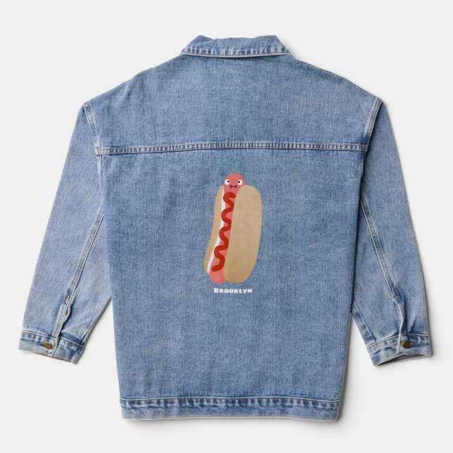 Veste En Jean Curieux hot dog Weiner dessin animé (Verso)