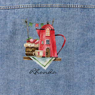 Veste En Jean Cute Aquarelle Fairytale Tea Kettle Cottage