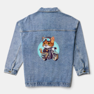 Veste En Jean CUTE CAT chevauchant une motocyclette classique T-