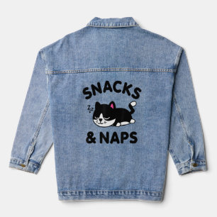 Veste En Jean Cute Chat Noir Snacks Naps Drôle Dire Animal Lov