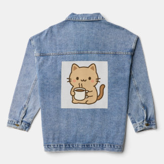 Veste En Jean Cute Coffee Cat Kawaii Cozy Aesthetic Design