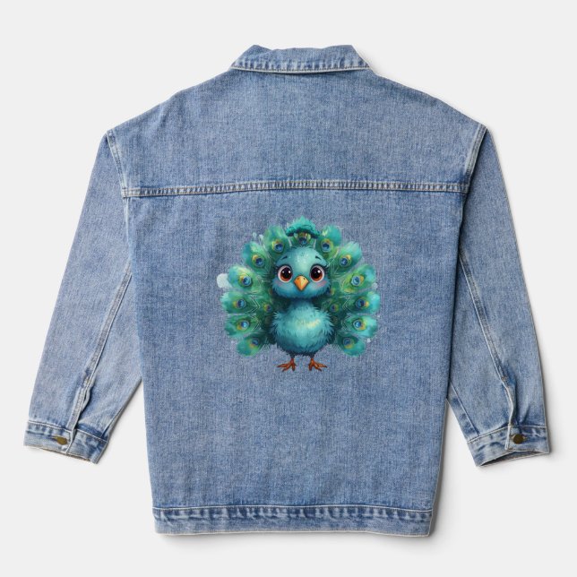 Veste En Jean Cute Fantasy whimsical Blue Peacock (Verso)