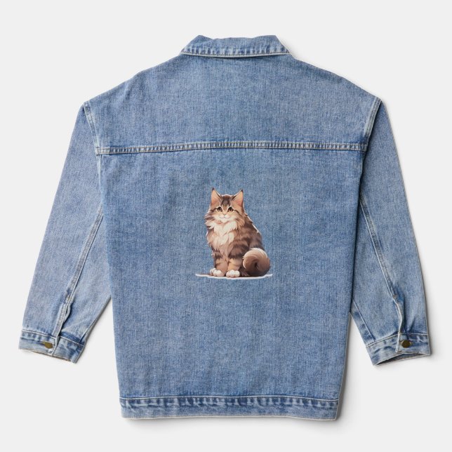Veste En Jean Cute Kawaii Maine Coon Big Chat (Verso)