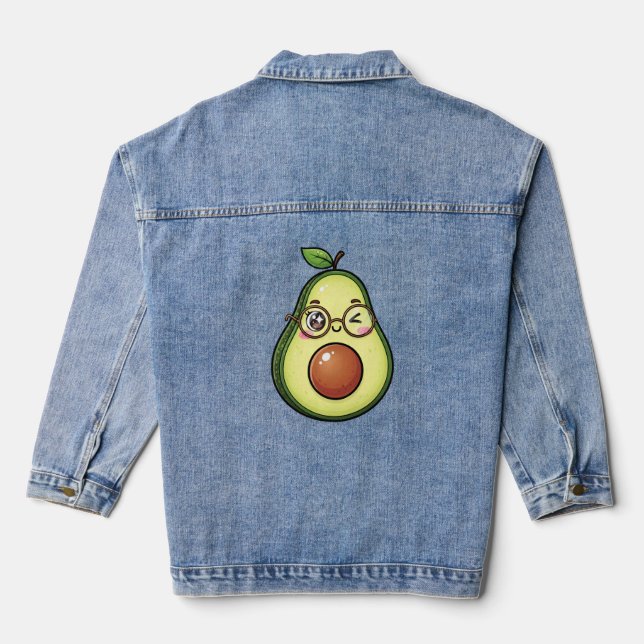 Veste En Jean Cute Kawaii Winking Avocado with Glasses (Verso)