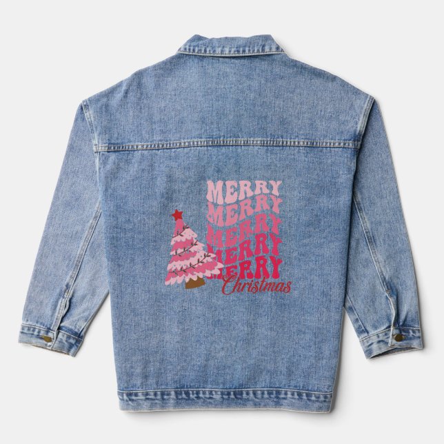 Veste En Jean Cute Merry Christmas Pink Retro Xmas Tree Holiday (Verso)