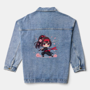 Veste En Jean Cute ninja guerrière fille en fleur