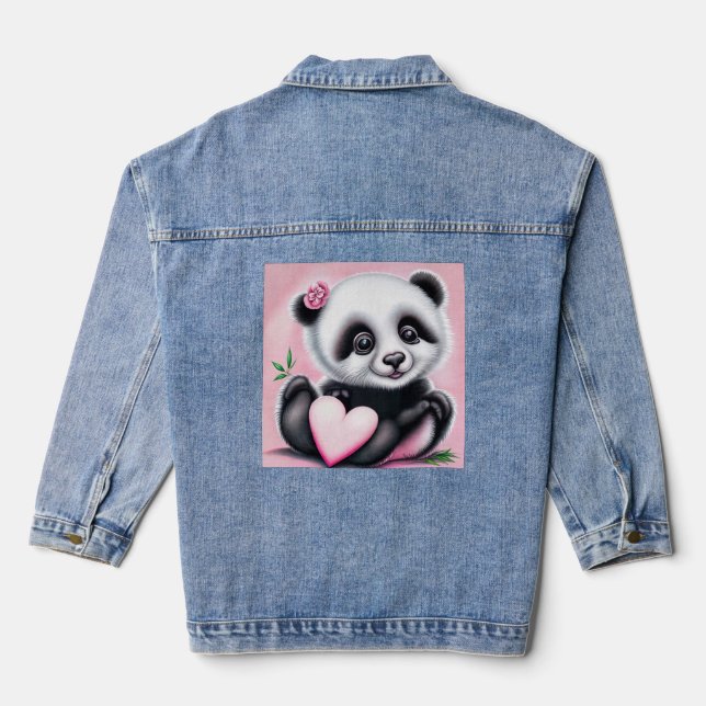 Veste En Jean Cute panda holding a heart (Verso)