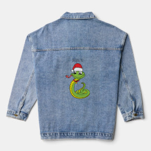 Veste En Jean Cute serpent vert avec chapeau santa dessin animé