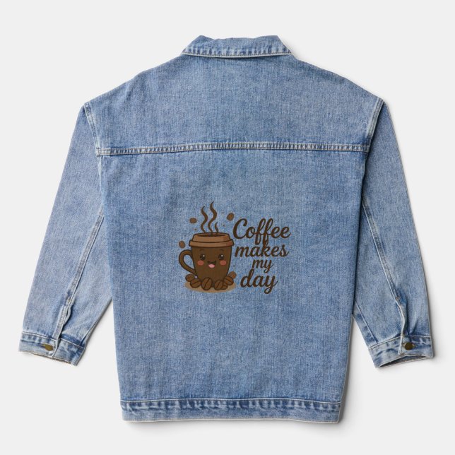 Veste En Jean Cute Smiling Coffee Art Denim Jacket (Verso)