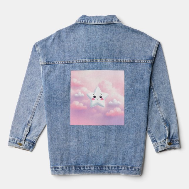 Veste En Jean Cute Star Pink Sky Femme Denim Jacket (Verso)