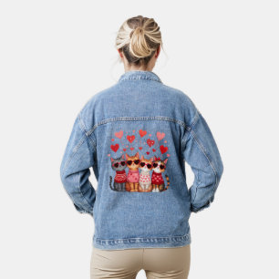 Veste En Jean Cute Valentine Chats en Lunettes de soleil Coeur