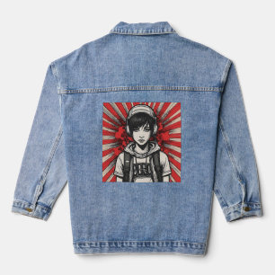 Veste En Jean Cyber Emo Girl avec casque en Bold Pop Art