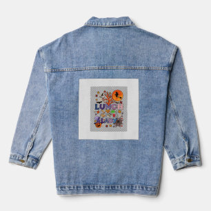 Veste En Jean Dame de midi Halloween Sorcière Lune Citrouille_1