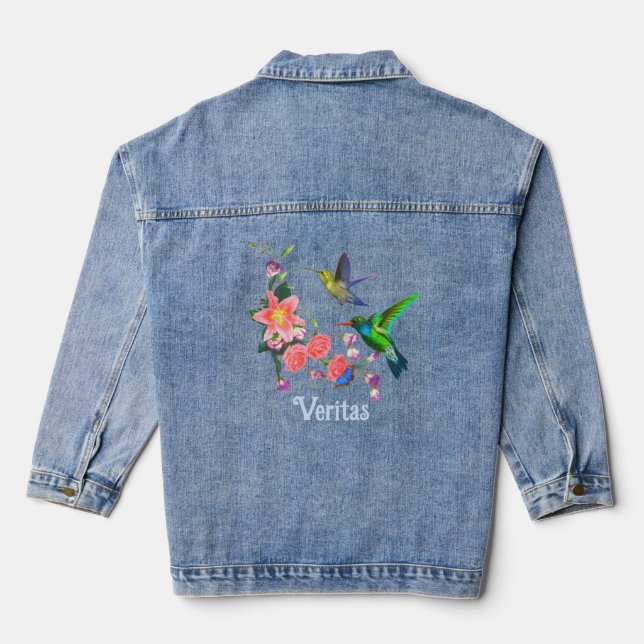 Veste En Jean De beaux colibris et fleurs (Verso)