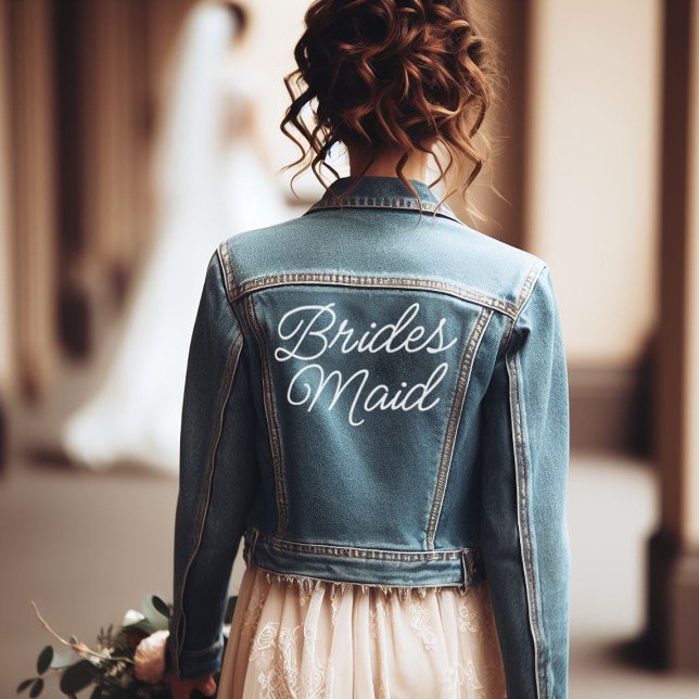 Veste En Jean Demoiselle d'honneur Script (bridesmaid jeans jacket with a wedding bouquet)