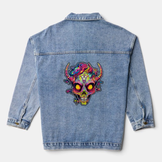 Veste En Jean démon de crâne de néon déplaisant (Verso)
