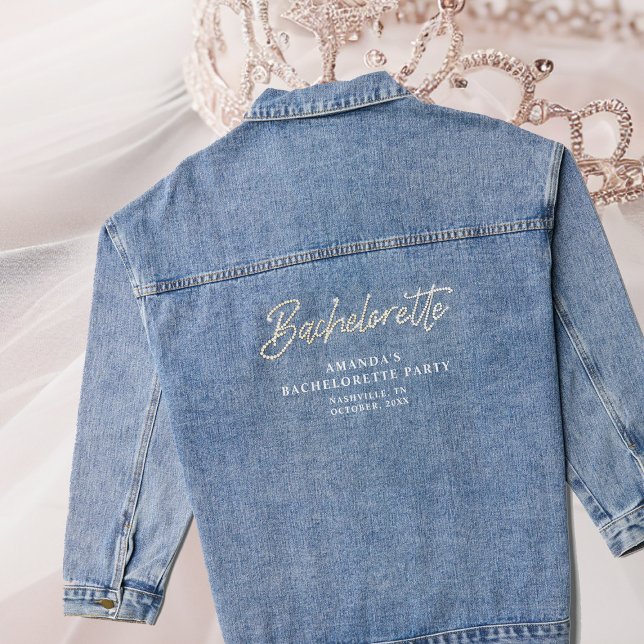 Veste En Jean Denim Diamonds Rhinestones Custom Bachelorette (personalized denim jacket bachelorette party bride rhinestones bling script blue white name custom)