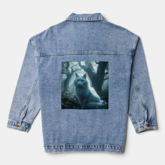 Veste En Jean Denim Jacket chat blanc sur le dos