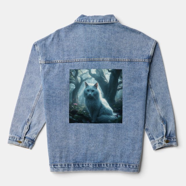 Veste En Jean Denim Jacket chat blanc sur le dos (Verso)